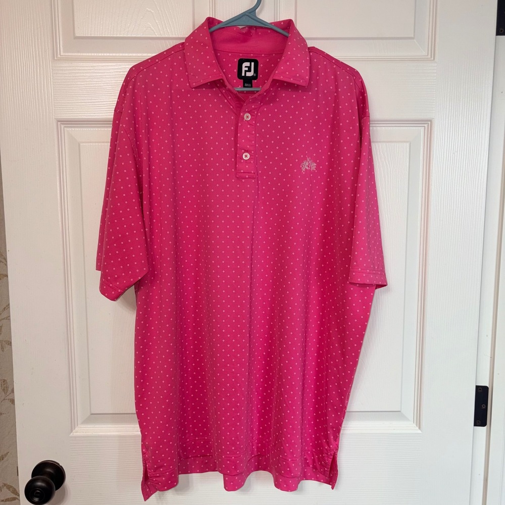 FootJoy Mens XL‎ Pink Diamond Print Performance Golf Polo Shirt Oak Leaves Logo